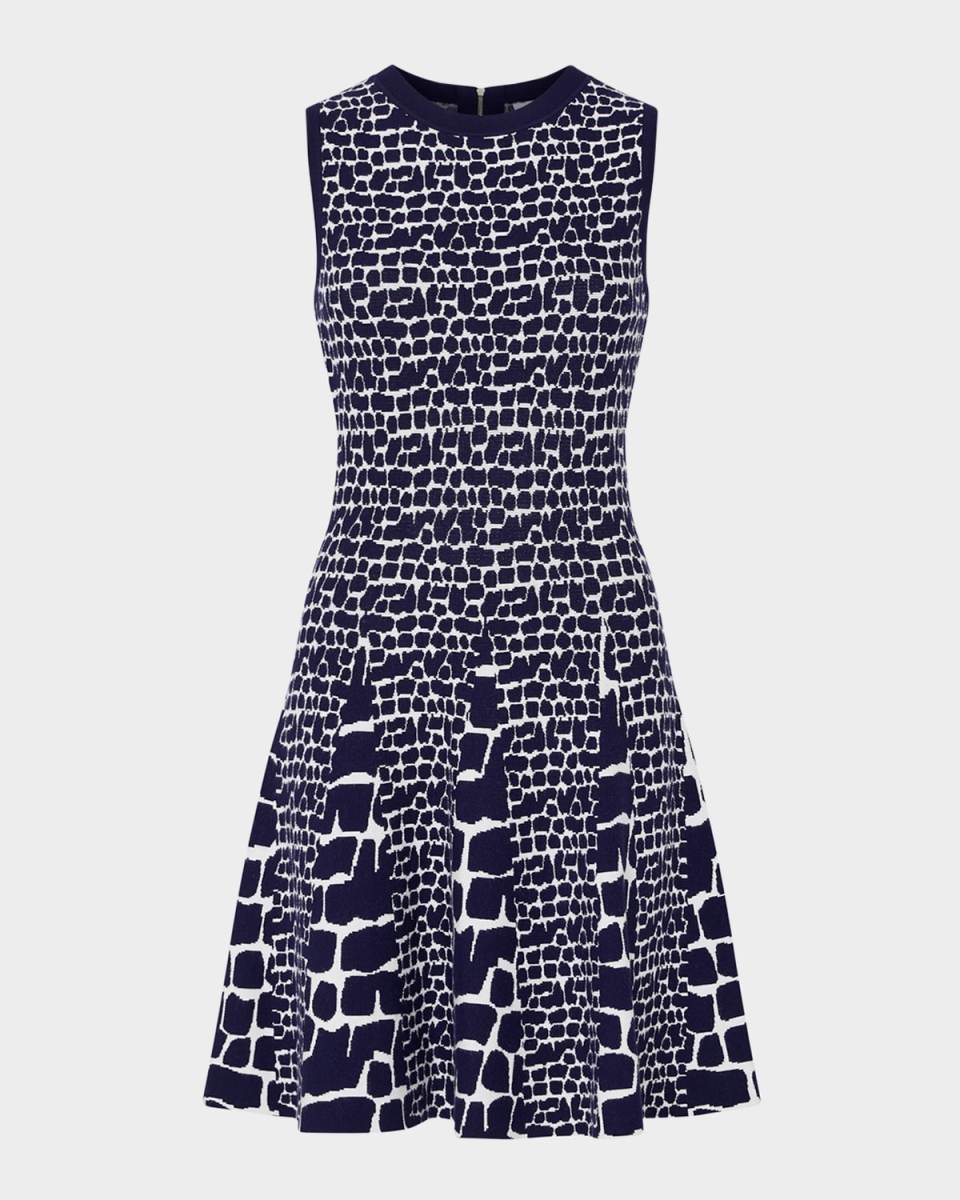 Sleeveless Tile Wave Jacquard Mini Dress